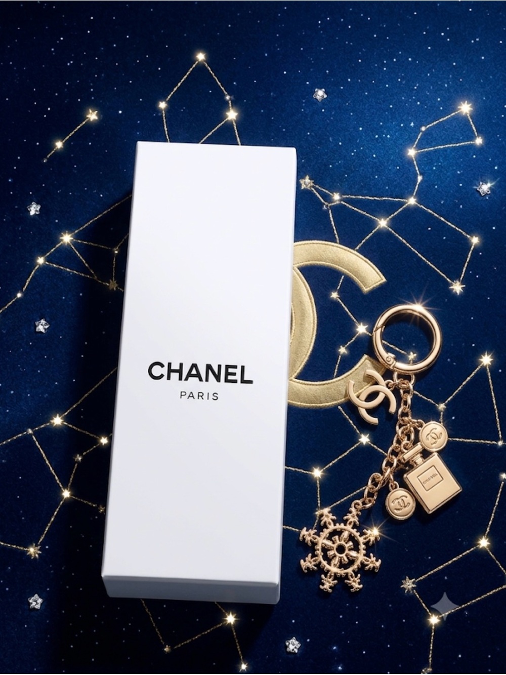 CHANEL Gold-Tone Charm Keychain new in box